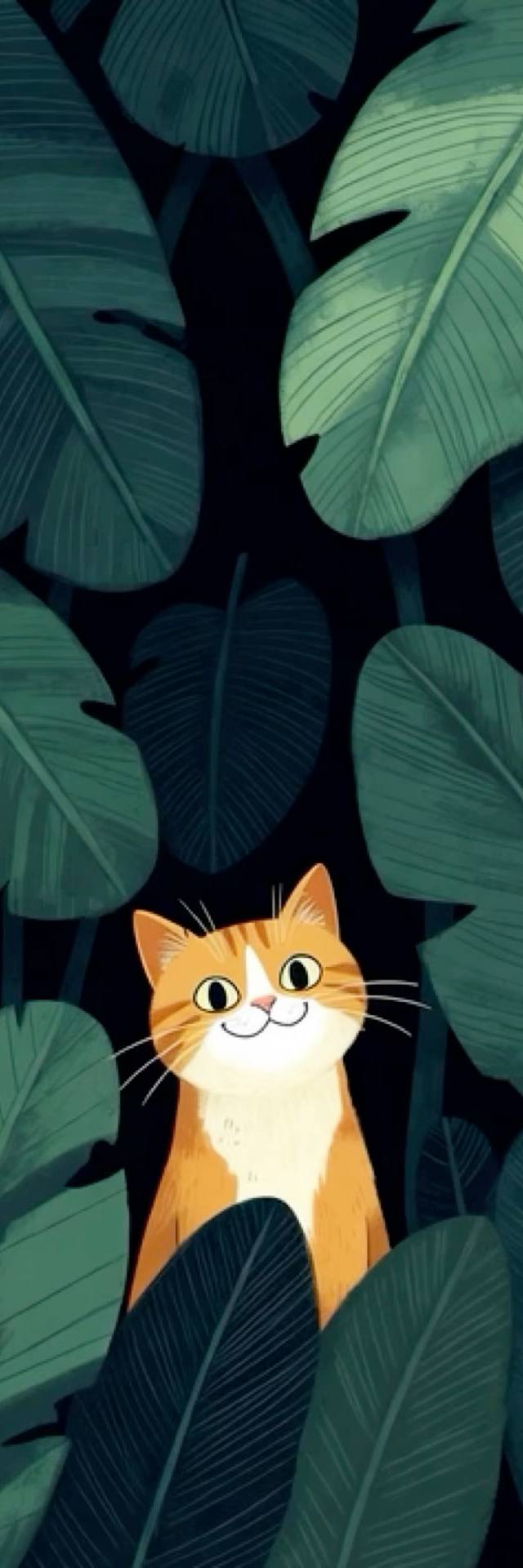 Tuxedo in Leaves wallpaper artwork