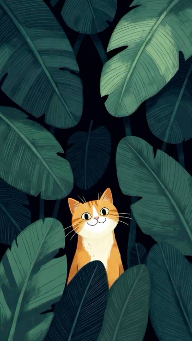 Tuxedo in Leaves wallpaper artwork