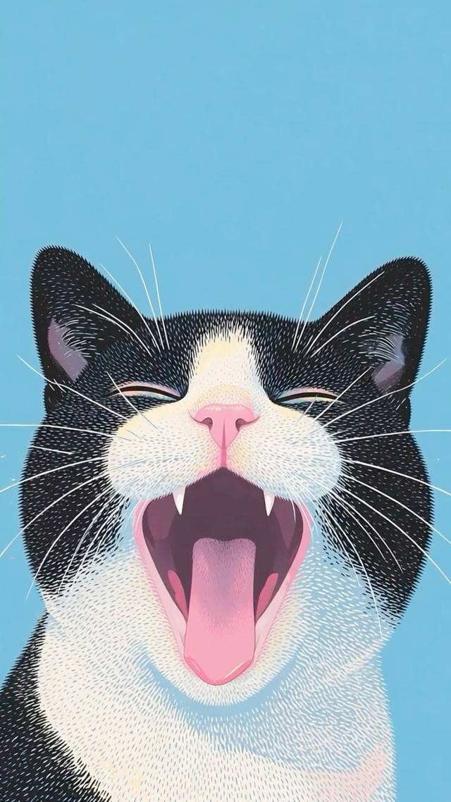 Tuxedo Cat Yawn wallpaper artwork