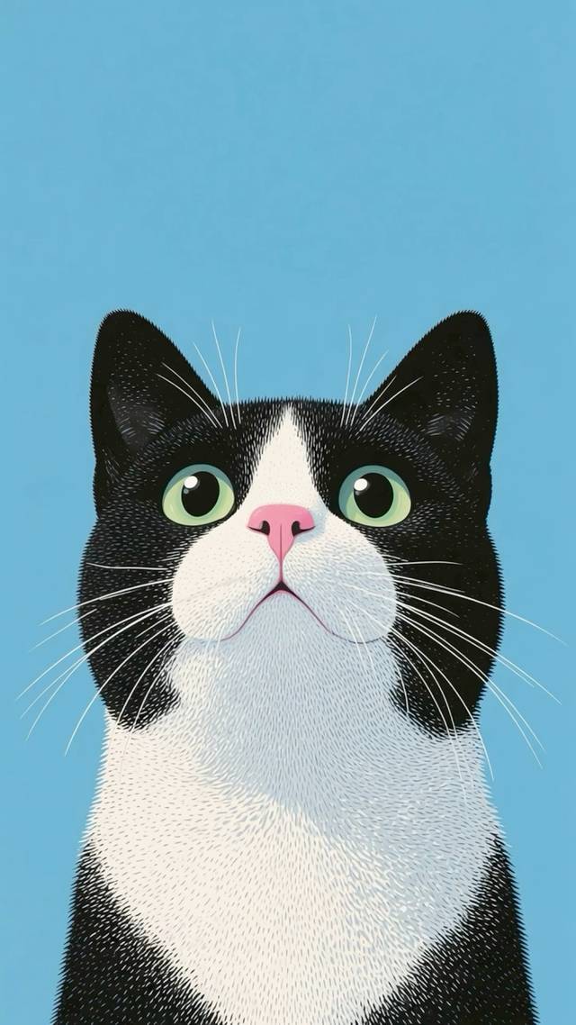 Tuxedo Cat Looks Up wallpaper artwork